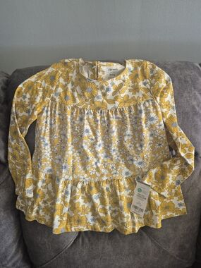 Carter's Yellow and White Floral Peplum Long-Sleeve Top